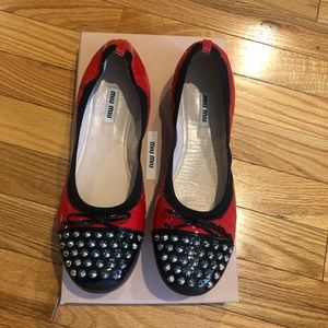 Miu Miu flat red & black  w/ silver spikes shoes